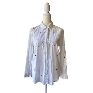 Equipment Femme Shirt XS White Button Down Long‎ Sleeve Eiffel Tower Embroidered